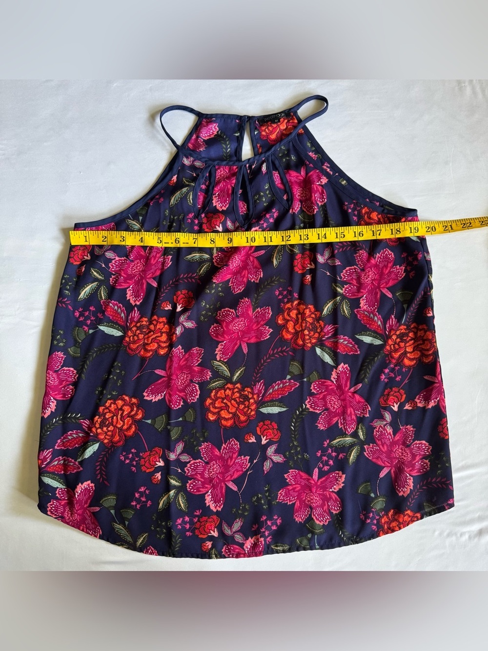 Papermoon Floral Keyhole Sleeveless Tank Top Navy Pink Medium Boho - Picture 6 of 11